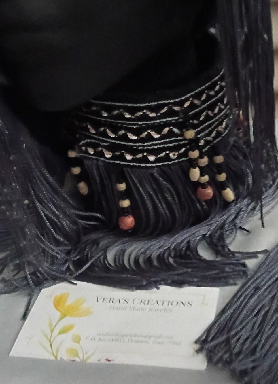 Black Beaded Fringe Scarf